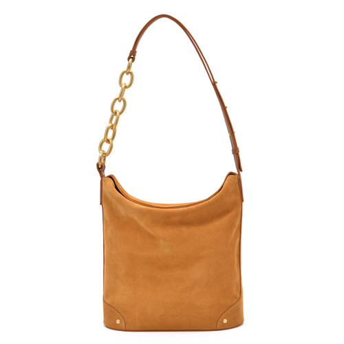 [25%OFF] BOLD CHAIN BUCKET BAG SUEDE CAMEL